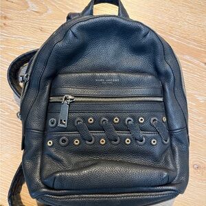 Marc Jacobs Black Pebbled Leather Backpack with Grommet Detail
